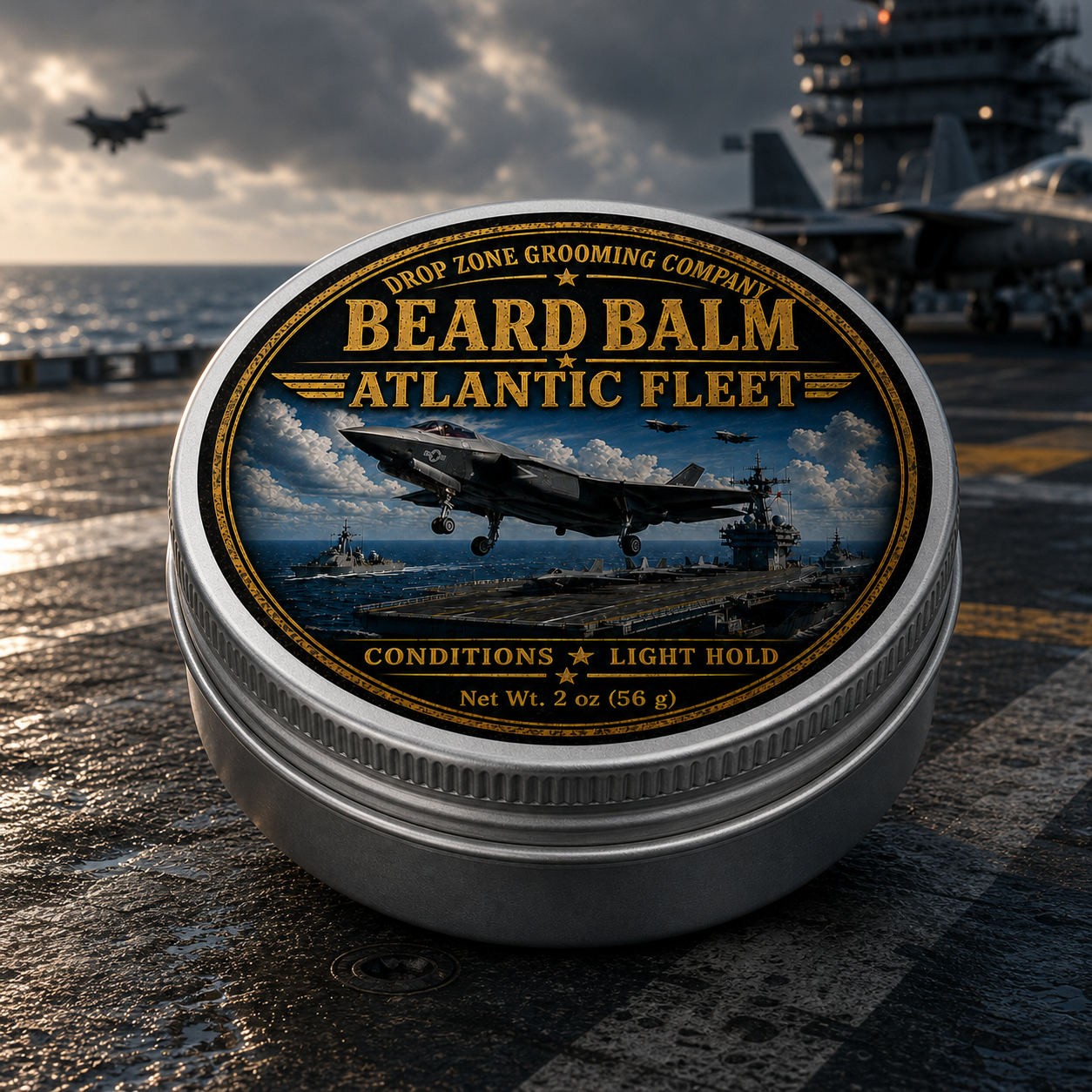Atlantic Fleet Beard Balm on an aircraft carrier deck